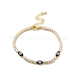 Bracelet à maillons œil de cheval en émail avec chaînes de tennis en zircone cubique transparente&nbsp;BJEW-G650-02G