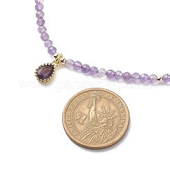 Collana con ciondolo a goccia di zirconi cubici con catene di perline di ametista naturale&nbsp;NJEW-JN04121-02