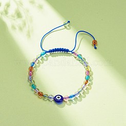 Bracciale da donna in acrilico malocchio e perline intrecciate rotonde a lampwork&nbsp;BJEW-JB08379-04