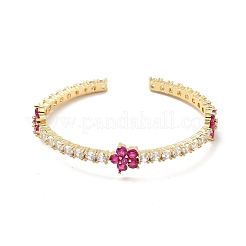Bracciali aperti con fiore di zirconi cubici&nbsp;BJEW-P281-01G-01