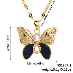 Ottone trasparente zircone cubico lucido carino cartone animato farfalla ciondolo dapped catena collane per le donne&nbsp;DI0500-1