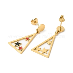 Orecchini pendenti a triangolo smaltato con stella&nbsp;EJEW-M220-03G