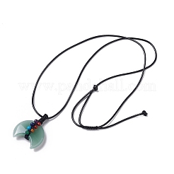 Collier pendentif double corne aventurine verte naturelle réglable avec cordon wax pour femme&nbsp;NJEW-B086-01G