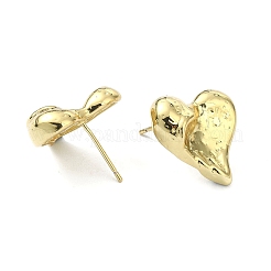 Orecchini a bottone a forma di cuore in ottone placcato su rack per San Valentino&nbsp;EJEW-Q780-12G