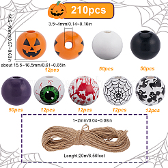 210 Stück 8 Stile Halloween-Thema bedruckte natürliche Holzperlen&nbsp;WOOD-SP0001-07