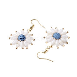 Pendientes colgantes de flores de roca de lava natural&nbsp;EJEW-TA00568-03