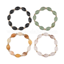 Stretcharmbänder für Damen aus natürlichem Larvikit/Hämatoidquarz/grünem Aventurin und galvanisierten&nbsp;BJEW-JB14076