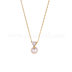 Runde Perlenketten aus Edelstahl 304 und Muschelperlen&nbsp;NJEW-OY002-47G