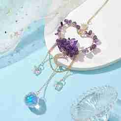 Natürliche Amethyst-Chip-Perlen mit Messing-Anhängerdekorationen&nbsp;HJEW-JM01815-03