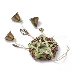 Décoration pendentif cloche en fer à feuilles&nbsp;HJEW-TA00378