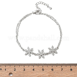 Pulseras de latón con microengaste de circonitas cúbicas transparentes y triple flor&nbsp;KK-CBA6980-16P