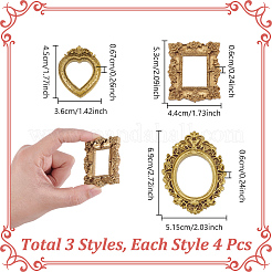 12 pz 3 stili rettangolo ovale cuore cornice per foto in resina goffrata&nbsp;AJEW-NB0007-78