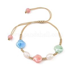 Braccialetti intrecciati di perline di porcellana smaltata e perle naturali coltivate d'acqua dolce.&nbsp;BJEW-JB14202-01