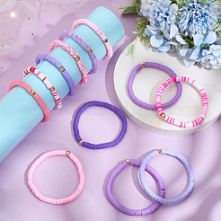 12 Stück 12-farbiges Polymer Clay Heishi Perlen Stretch-Armbänder Set mit Kunststoffperlen&nbsp;BJEW-PH01904