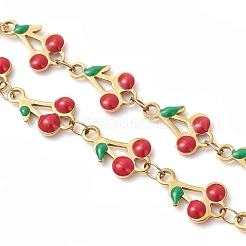 Armband aus rotem Kirsch-Gliederkettchen aus emailliertem Edelstahl 304&nbsp;AJEW-JB01481