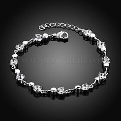 Placcato argento squisito ottone zirconi Braccialetti di collegamento&nbsp;BJEW-BB00758