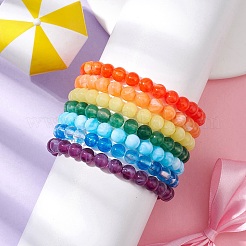 7 Uds. Conjunto de pulseras elásticas con cuentas redondas de jade de imitación acrílica de 7 colores&nbsp;BJEW-JB10151