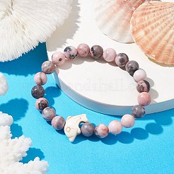 Perles de dauphin synthétiques turquoise avec bracelets extensibles en perles de jaspe zèbre rose naturel&nbsp;BJEW-JB10213-05