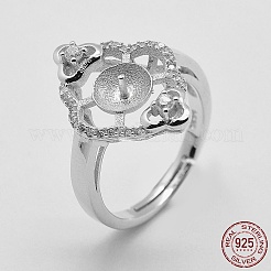 Anello di design in argento sterling rodiato anti-ossidazione regolabile con montatura perla&nbsp;STER-K038-091P