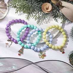 Braccialetti elasticizzati con perline rotonde in silicone da 9 mm a tema natalizio&nbsp;BJEW-JB10879