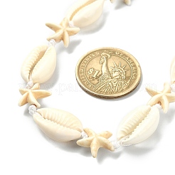 Collana di perline di stelle marine in conchiglia naturale e turchese sintetico con fermagli in acciaio inossidabile 304&nbsp;X-NJEW-TA00107-02