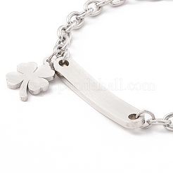 Bracciale con ciondolo a forma di rettangolo e trifoglio in acciaio inossidabile 201 anti-appannamento con catena a maglie per donna&nbsp;STAS-P304-18P