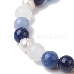 Natürliche weiße Jade & Lapislazuli & Perlen runde Stretch-Armbänder für Frauen&nbsp;BJEW-JB11041-02