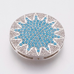 Perle ecologiche in ottone micro pavé di zirconi, piombo & cadimo libero, piatta e rotonda con il sole, platino, 19.5x3.5mm, Foro: 1 mm