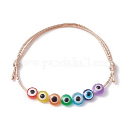 Bracelet de perles tressées en résine mauvais œil, bracelet réglable, colorées, diamètre intérieur: 2-1/8~3-3/4 pouce (5.4~9.5 cm)