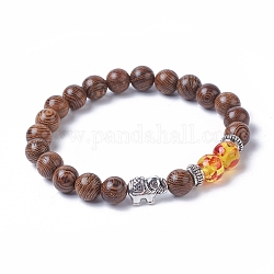 Dyed Wood Round Beads Stretch Bracelets, with Resin Beads, Tibetan Style Antique Silver Plated Alloy Elephant Beads & Spacer Beads Beads, 2 inch(5.1cm)