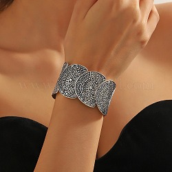 Braccialetti elasticizzati con perline semicircolari in lega stile bohémien da donna, braccialetto largo, argento antico, diametro interno: 2 pollice (5 cm)