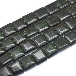 Sintetici verde perline Goldstone fili, quadrato, 14x14x4.5mm, Foro: 1 mm, circa 28pcs/filo, 15.3 pollice (39 cm)