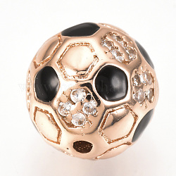 Perline zirconi micro pave  in ottone, con smalto, pallone da calcio, oro roso, 8mm, Foro: 1 mm