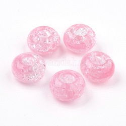Transparent Crackle Acrylic Beads, Large Hole Beads, Rondelle, Pink, 14x8mm, Hole: 5.5mm, about 510pcs/500g