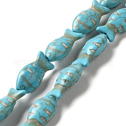 Hilos de perlas sintéticas teñidas de turquesa, pescado, turquesa, 22x12x7.5mm, agujero: 1 mm, aproximamente 17 pcs / cadena, 14.96'' (38 cm)