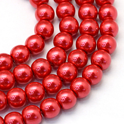 Baking Painted Glass Pearl Bead Strands, Pearlized, Round, Crimson, 5~6mm, Hole: 1mm, about 186pcs/strand, 31.4 inch