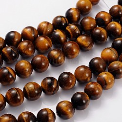 Perles en pierres gemme, ronde, oeil de tigre, environ 12 mm de diamètre, Trou: 1mm, 33 pcs / chapelet, 15.5 pouce