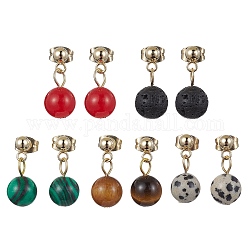 Boucles d'oreilles pendantes en forme de boule ronde avec pierres précieuses naturelles et synthétiques mélangées, boucles d'oreilles pendantes en acier inoxydable doré 304, 18.5x8mm
