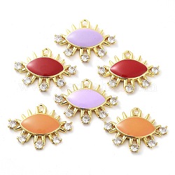 Brass Brass Micro Pave Cubic Zirconia Pendants, with Enamel, Real 18K Gold Plated, Horse Eye Charms, Mixed Color, 19x24.5x3.5mm, Hole: 1.8mm