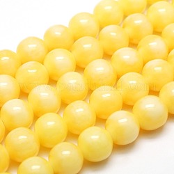Buddhist Jewelry Beaded Findings Resin Round Bead Strands, Imitation Amber Style, Yellow, 6mm, Hole: 1mm, about 64pcs/strand, 15.35 inch