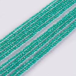 Chapelets de perles en verre, facette, ronde, vert de mer clair, 2x2mm, Trou: 0.4mm, Environ 193~197 pcs/chapelet, 14.17 pouce ~ 15.51 pouces (36~39.4 cm)