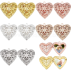 BENECREAT 10Pcs 5 Colors Openwork Heart Shaped Photo Frame Book Charms, Vintage Alloy Photo Pendant Trays for Memorial Necklaces Jewelry Making DIY Crafts, Hole: 1.5mm