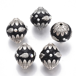 Manuell Indonesiene Perlen, mit Metall-Zubehör, Doppelkegel, Antik Silber Farbe, Schwarz, 21~23x18.5~20 mm, Bohrung: 1.5 mm