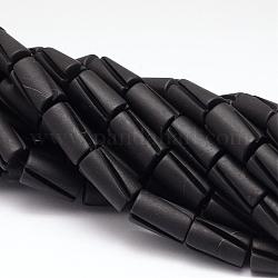 Природные бразильские черный камень бисер пряди, резные колонки, 20x12 мм, отверстие : 1 мм, около 20 шт / нитка, 16.14 дюйм