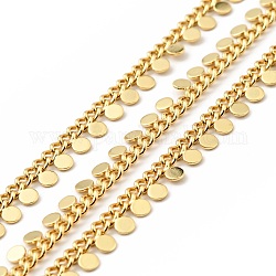 Rack Plating Real Brass Curb Chains, with Flat Round Charms, Soldered, with Spool, Long-Lasting Plated, Lead Free & Cadmium Free & Nickel Free, Real 18K Gold Plated, 3.5x2.5x1mm