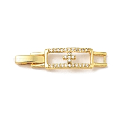 Rectangle with Cross Rack Plating Brass Micro Pave Clear Cubic Zirconia Watch Band Clasps, Cadmium Free & Lead Free, Long-Lasting Plated, Real 18K Gold Plated, 33x7x4mm, Hole: 4x3mm