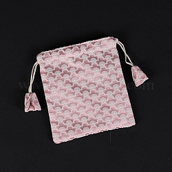 Borse portaoggetti in stoffa con stampa di nuvole di fiori, sacchetti per imballaggio con coulisse, rettangolo, roso, 15x13cm