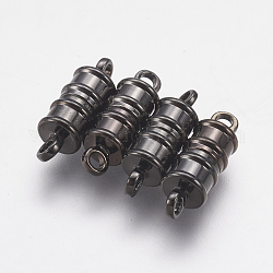 Brass Magnetic Clasps with Loops, Long-Lasting Plated, Column, Gunmetal, 17x6mm, Hole: 2mm
