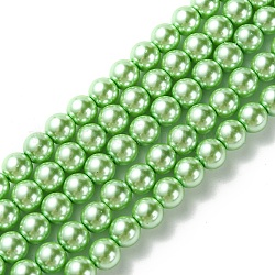 Eco-Friendly Glass Pearl Beads Strands, Grade A, Round, Dyed, Cotton Cord Threaded, Spring Green, 8mm, Hole: 1.2~1.5mm, about 52pcs/strand, 15.7 inch