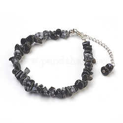 Natural Snowflake Obsidian Chip Beads Anklets, with Glass Seed Beads, with Brass and Stainless Steel Findings, 8-1/2 inch(21.5cm)